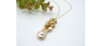 Champagne/Gold Large Keshi Baroque Pearl Cluster Necklace