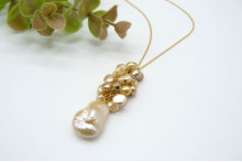 Champagne/Gold Large Keshi Baroque Pearl Cluster Necklace