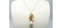 Champagne/Gold Large Keshi Baroque Pearl Cluster Necklace