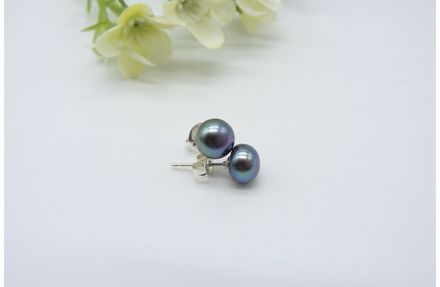 AAA Natural 11-12mm Dark Purple Freshwater Pearl Silver Plated Screw Back Stud Earrings