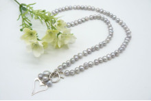Silver Small Baroque Nugget Pearl Necklace & Sterling Silver Open Heart Necklace