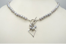 Silver Small Baroque Nugget Pearl Necklace & Sterling Silver Open Heart Necklace