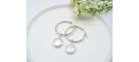 White Coin Pearl on Large Sterling Silver Hoop Earrings 