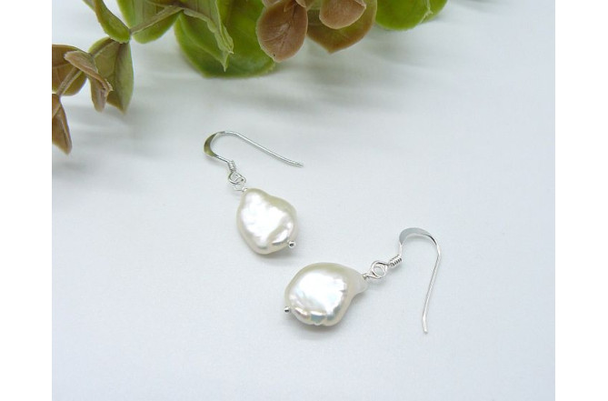 White Small Keshi Baroque Pearl Drop Earrings
