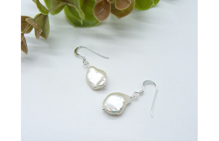 White Small Keshi Baroque Pearl Drop Earrings