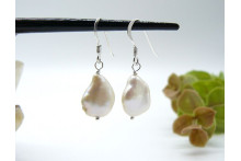 White Small Keshi Baroque Pearl Drop Earrings