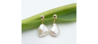 White Small Keshi Baroque Pearl Drop Earrings